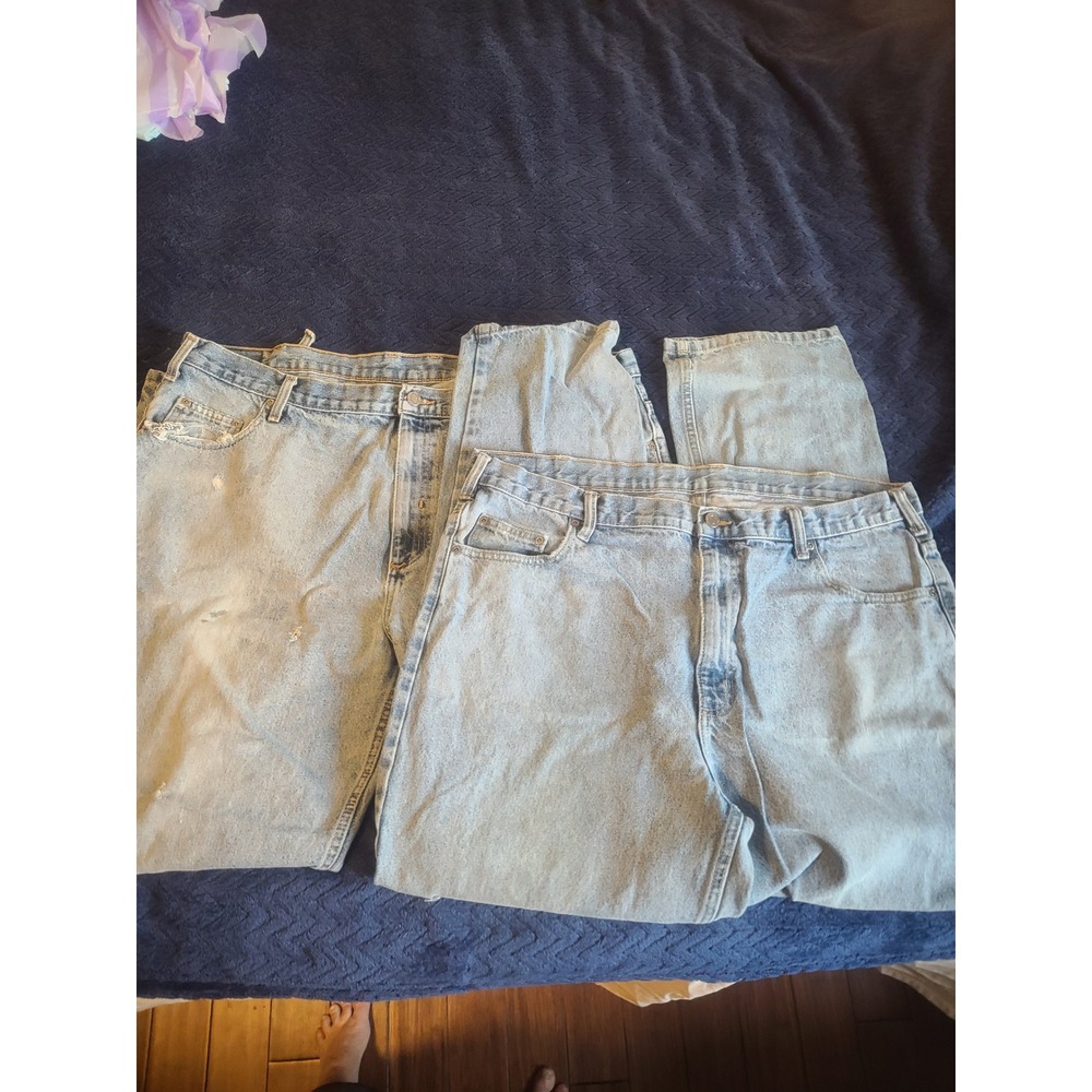 2‎ pairs Members Mark Mens Jeans 44x32 Denim Work Wear Distressed Blue Cotton